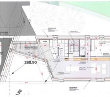 Plan du rez de chaussée. Les 2 blocs et la connexion