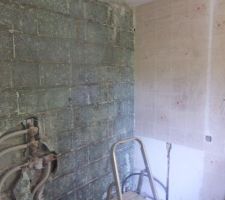 Primaire appliqué sur le mur en parpaing avant le collage des plaques Wedi sur ce mur et d'assurer une première barrière d'étanchéité.