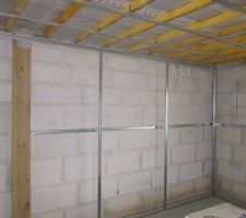 La pose des rails verticaux de l'&eacute;tage est en cours