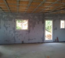 Projection d'a&eacute;roblue sur la brique pour faire l'&eacute;tanch&eacute;it&eacute;