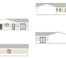 Façades de la maison - deuxième idée pour l'enduit : blanc avec bandes couleur taupe