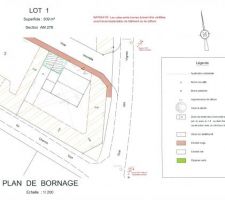 Et voici le terrain avec l'implantation de l'Amour&eacute;e et de son garage.