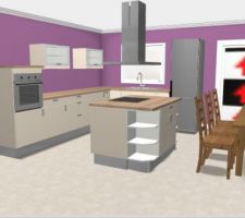 Simulation de la cuisine avec une plaque sur îlot