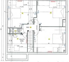 Etage : Emplacement des prises électriques, interrupteurs, radiateurs, lumières.