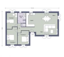 Implantation intérieure originale du Modèle Jade T4 90m²...