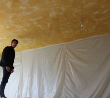 Pose de la colle sur le plafond du salon ... en attendant le plâtre