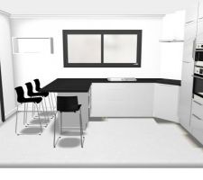 La cuisine ikea avec 2/3 de mur en colonnes jusqu'en haut, hotte trop serrée ?
