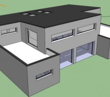 Vue 3D de la maison avec l'effet d'ombre du soleil du 21 juin à 12h