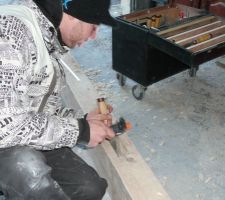 Mon fils en premier plan, ébéniste de profession donne un coup de main à la taille de ferme.