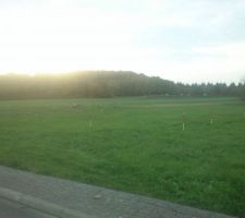 Photo orientation ouest du terrain lors de l\'implantation provisoire.

on peut voir les jalons d'implantation pos&eacute; par Mr SAINTAIN lui m&ecirc;me. Commercial, et chef de chantier de notre construction.