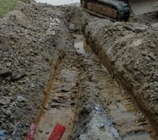 Tranchées vers les évacuations des eaux de pluie et eaux usées.