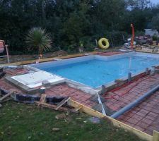 Préparation de la dalle béton terrasse   piscine