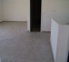 Carrelage gris clair pièce à vivre