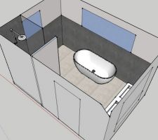 Idées salle de bain du haut... 3/ on carrelle la moitié basse des murs (sauf celui derrière le meuble vasque toujours et celui de la porte)   toute la douche bien sûr