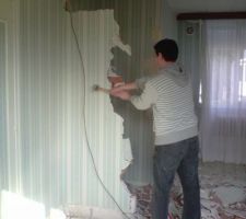 Démolition du mur existant entre le salon et la salle à manger.