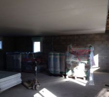 Début des travaux intérieur. Posé du plafond.