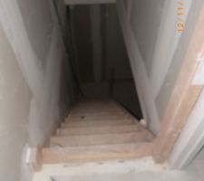 Escalier menant à l'étage (combles aménagés)
Ca va être sympa la peinture en face (au dessus de l'escalier...)