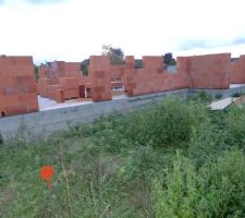D&eacute;but de l'&eacute;l&eacute;vation des murs
6 rangs sur 3 des 4 facades