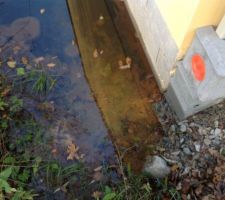 Mur mitoyenne et l\'eau qui stagne sur le terrain du voisin