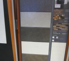Salle d'eau RDC, Grespania Columbia marron 45x45 (celui du bas en situation avec parquet dans la chambre RDC (ou imitation parquet) à côté.