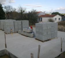 Je viens de faire un tour sur le terrain. les parpaings sont sur la dalle. La construction des murs peut-être pour la semaine prochaine. Le projet avance donc.