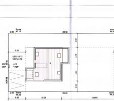 Implantation de la maison sur le terrain.
Modification apportée depuis, maison à 5,80m de la route au lieu de 6m.