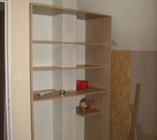 Création d\'un meuble qui servira de bibliothèque sur le haut et de penderie sur le bas (après installation de porte coulissantes)