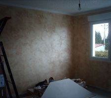 Peinture sablée métallisée SHANTUNG sur le reste des murs du salon/salle à manger.