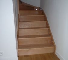 Escalier hetre 1/2 tournant ajout spot leds