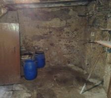 Avant rénovation, RDC pièce sous la terrasse mur ouest.