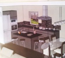 La cuisine a &eacute;t&eacute; choisie! (mais le sol et la cr&eacute;dence ne correspondent pas)