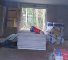 Placo plafond fait et murs en cours youpi et y'a du matos la dedans