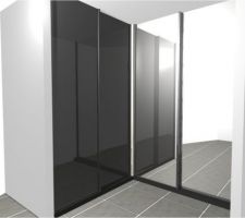 AMÉNAGEMENT DU VESTIAIRE DU HALL:DRESSING FERME
VITRE LAQUEE NOIRE/MIROIR GRIS