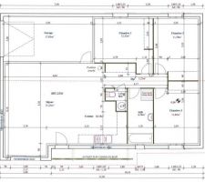 Voici le plan modifié et validé, dans le futur (on espere pas si lointain) on mettra un baie vitrée a la place de la porte du garage et comme cela on agrandira le salon de 10m² (on se reserve les 7m² en cellier)