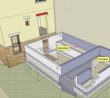 Vue des fondations et des murs de soubassement
