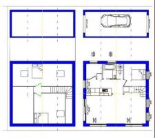 Apercu plan interieur carre de 8x8m de cote interieur placo le nord se trouve du cote du garage le faitage etant oriente nord sud