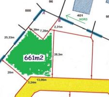 Une petite image pour vous montrer à quoi ressemble notre terrain (en vert)