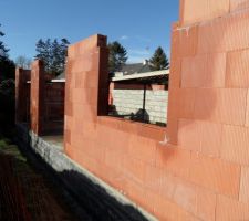 Élévation des murs (parpaings dans le garage, brique dans la maison)
Façade Sud.