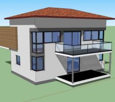 Vue sketchup extérieure avec garage bois