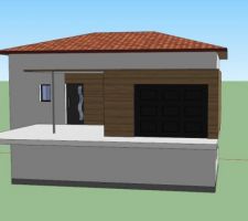 Vue sketchup extérieure avec garage bois