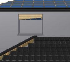Modélisation de la charpente de l'avancée en façade de la maison avec côtes réelles à l'aide d'un logiciel de dessin 3D professionnel
