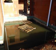 La piscine devant l'entrée mi janvier avant drainage