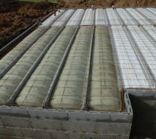Les hourdis 
composites (vert) pour le garage
en polystyrène pour les zones isolées.