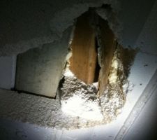 Autre vue du carton sens&eacute; combler (une erreur) un trou r&eacute;alis&eacute; dans la dalle et les ourdis.