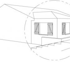 Perspective conique du projet initial avec toiture 3 pans