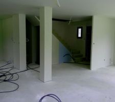 Le hall d'entrée un peu sombre pour l'instant, vivement que la tierce pleine soit remplacé par une tierce vitrée!