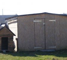 Niche du chien faite en bois de palette, et cabanon de jardin fait en osb