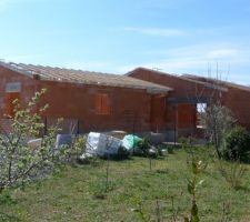 10 mars 2014 - 2 mois après l'ouverture du chantier: la charpente se met en place :-)