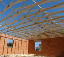 10 mars 2014 - 2 mois après l'ouverture du chantier: la charpente se met en place :-)