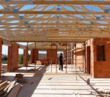 10 mars 2014 - 2 mois après l'ouverture du chantier: la charpente se met en place :-)